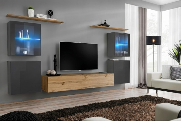 Designer Braun Wandelement Wandregale Kleiderschrank Wohnzimmer Holzmöbel Stil Modern