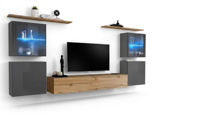 Designer Braun Wandelement Wandregale Kleiderschrank Wohnzimmer Holzmöbel Stil Modern