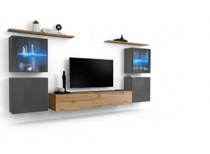 Designer Braun Wandelement Wandregale Kleiderschrank Wohnzimmer Holzmöbel Stil Modern