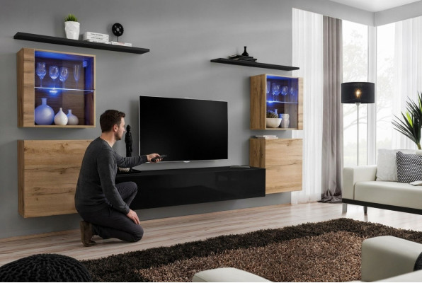 Groupe mural de luxe complet pour le salon, design moderne, meuble d'appoint.