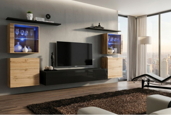 Groupe mural de luxe complet pour le salon, design moderne, meuble d'appoint.