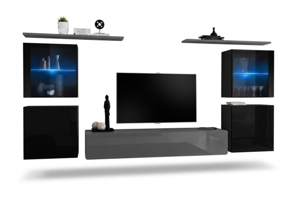 Ensemble de meubles de salon 7 pièces, buffet de luxe gris, unité murale nouvelle de designer.