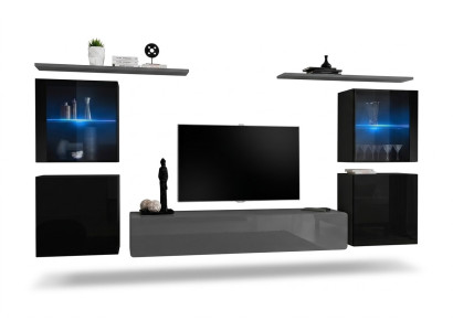 Ensemble de meubles de salon 7 pièces, buffet de luxe gris, unité murale nouvelle de designer.