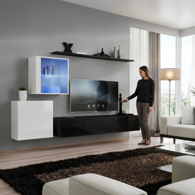Unité murale 260cm Meuble TV Buffet Meuble TV Luxe Salon Mobilier Bois Noir