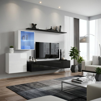 Unité murale 260cm Meuble TV Buffet Meuble TV Luxe Salon Mobilier Bois Noir