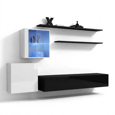 Unité murale 260cm Meuble TV Buffet Meuble TV Luxe Salon Mobilier Bois Noir
