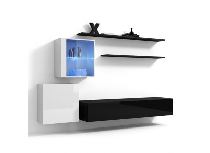 Unité murale 260cm Meuble TV Buffet Meuble TV Luxe Salon Mobilier Bois Noir