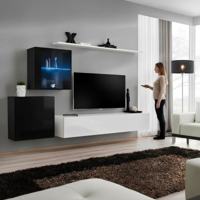 Salon meuble designer moderne, unité murale 260cm, suite de buffet de luxe.