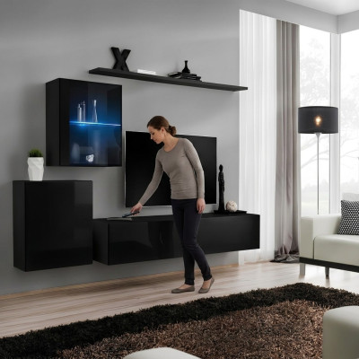 Luxe Unité murale noire 2x meuble mural Mobilier de salon Mobilier de salon
