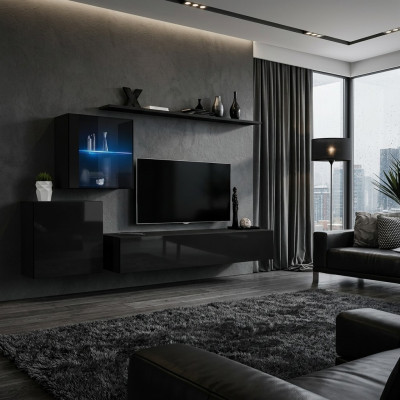 Luxe Unité murale noire 2x meuble mural Mobilier de salon Mobilier de salon