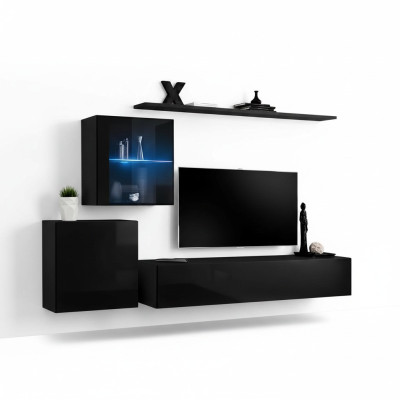 Luxe Unité murale noire 2x meuble mural Mobilier de salon Mobilier de salon