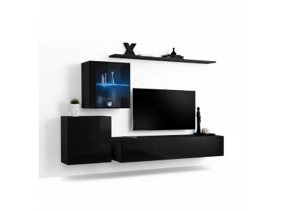 Luxe Unité murale noire 2x meuble mural Mobilier de salon Mobilier de salon