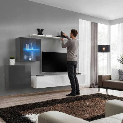 Ensemble de luxe Unité murale moderne Mobilier de salon Étagère murale Meuble TV Bas Suite