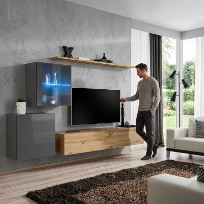 Meuble TV Luxe Designer Étagère Murale Salon Bois Mobilier Moderne