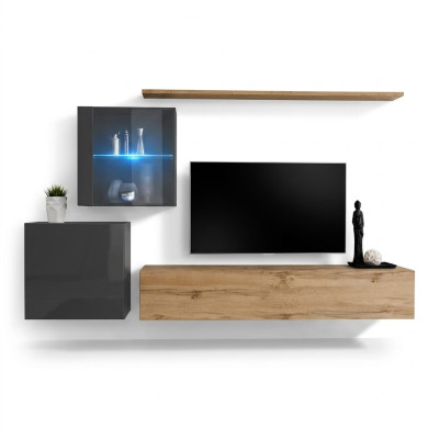 Meuble TV Luxe Designer Étagère Murale Salon Bois Mobilier Moderne