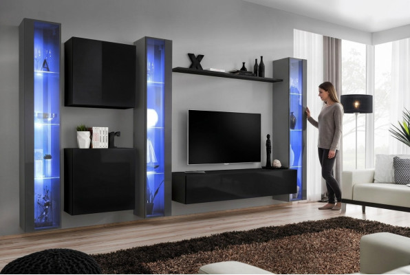 Meubles en bois Ensemble complet de mur Penderie murale Armoire de luxe Vitrine Ameublement