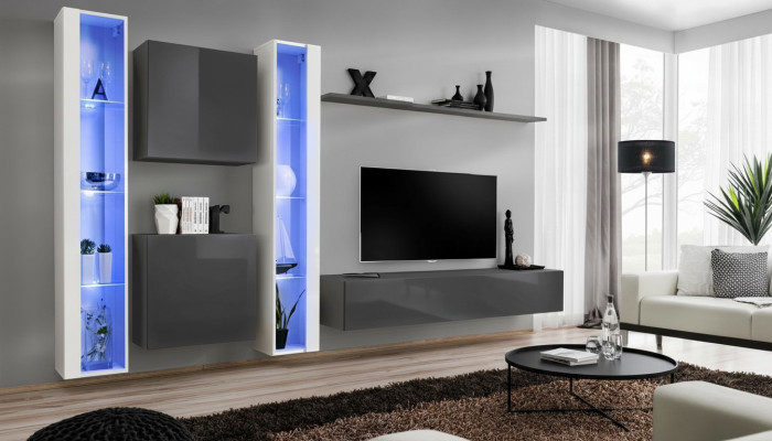 Salon Ameublement Armoire murale Gris Vitrine suspendue Ameublement de luxe Moderne