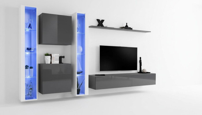 Salon Ameublement Armoire murale Gris Vitrine suspendue Ameublement de luxe Moderne