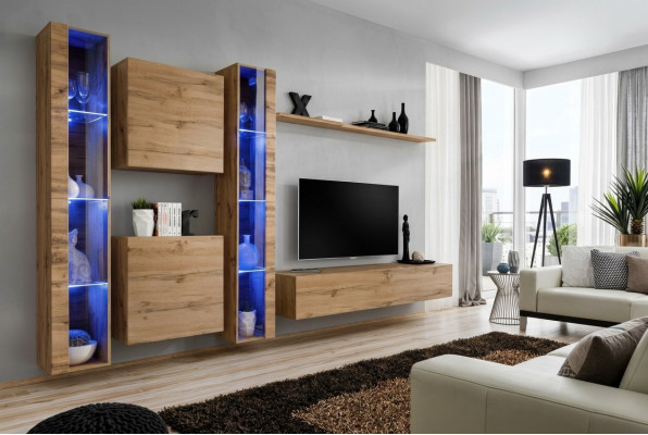 Unité murale marron, vitrine suspendue moderne, armoire suspendue, mobilier de luxe, ensemble mural