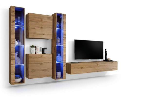 Unité murale marron, vitrine suspendue moderne, armoire suspendue, mobilier de luxe, ensemble mural