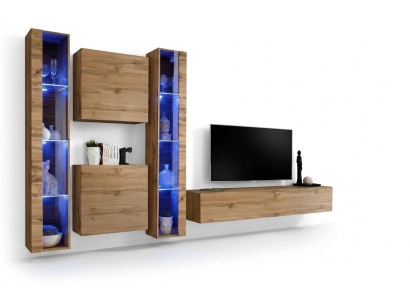 Unité murale marron, vitrine suspendue moderne, armoire suspendue, mobilier de luxe, ensemble mural