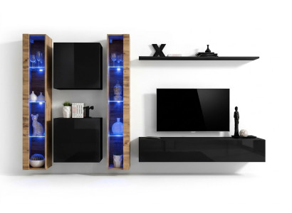 Unité murale Meuble mural Design moderne Table basse TV Noire Mobilier de salon Complet