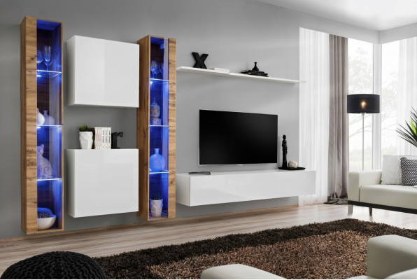 Meuble TV blanc bas, unité murale, design de meuble de salon, buffet de luxe
