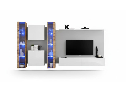 Meuble TV blanc bas, unité murale, design de meuble de salon, buffet de luxe