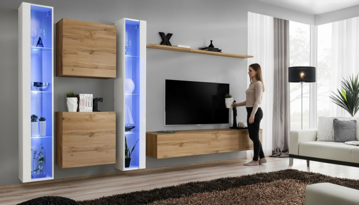 Meubles de salon Armoire murale Meuble TV Brun Buffet latéral Mobilier complet
