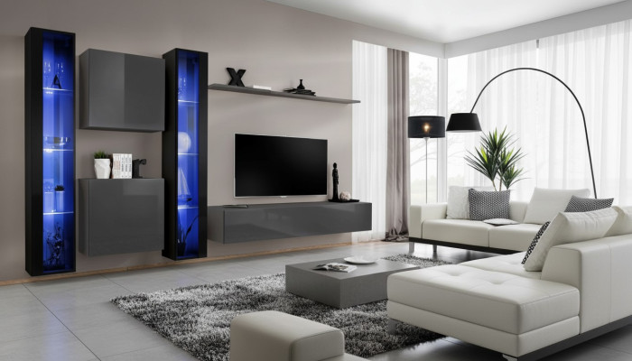 Mobilier de salon 2x Armoire murale Gris Buffet moderne Mobilier Vitrine suspendue