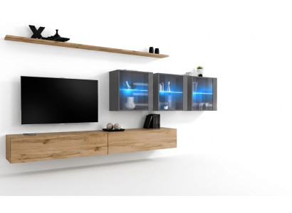 Ensemble mural complet de 7 pièces, 340 cm, meuble-TV, buffet bas, bahut, mobilier de luxe.