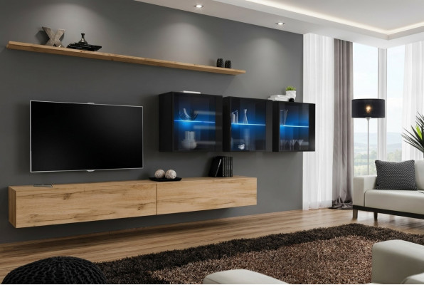 Unité murale 340cm Mobilier de luxe Armoire murale Moderne Design d'étagère murale complet