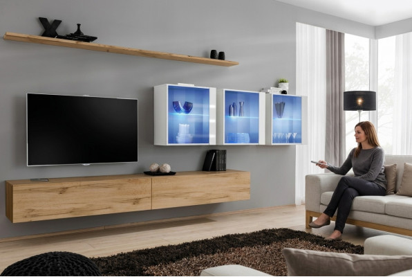 Salon meubles style design moderne TV banc bas étagères murales armoire murale complète