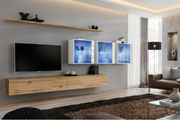 Salon meubles style design moderne TV banc bas étagères murales armoire murale complète