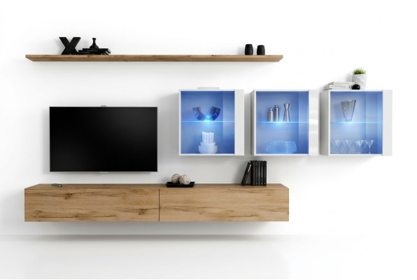 Salon meubles style design moderne TV banc bas étagères murales armoire murale complète