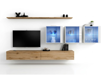 Salon meubles style design moderne TV banc bas étagères murales armoire murale complète