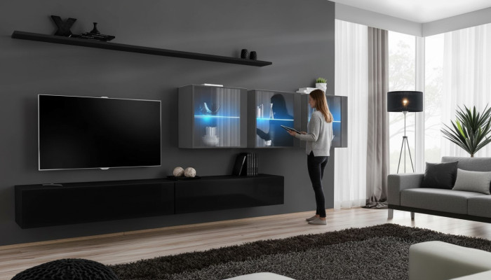 Ensemble mural de 7 pièces, mobilier de salon moderne, meuble TV design, étagères murales complètes.