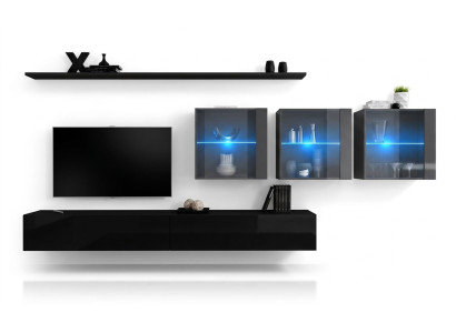 Ensemble mural de 7 pièces, mobilier de salon moderne, meuble TV design, étagères murales complètes.