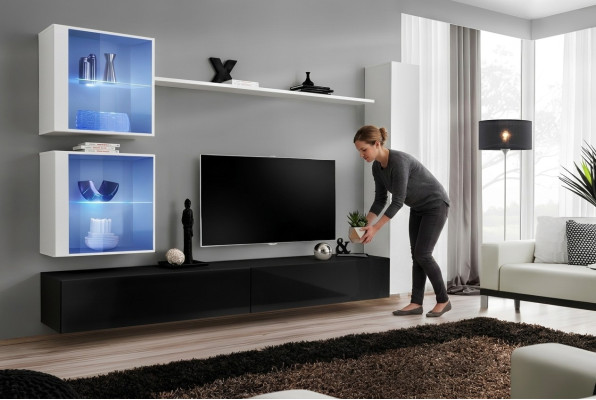 Ensemble de meuble mural Ensemble de meuble mural blanc Complet meuble TV bas Étagère murale Mobilier de salon