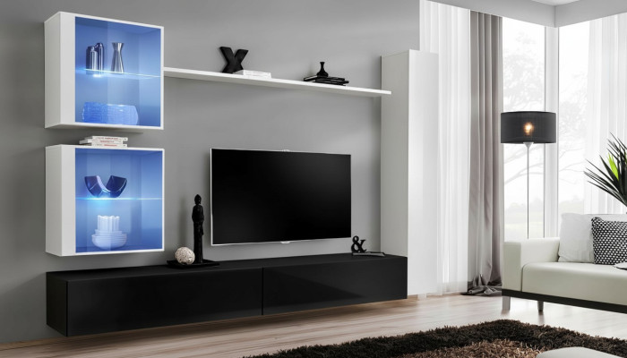 Ensemble de meuble mural Ensemble de meuble mural blanc Complet meuble TV bas Étagère murale Mobilier de salon