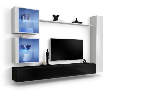 Ensemble de meuble mural Ensemble de meuble mural blanc Complet meuble TV bas Étagère murale Mobilier de salon