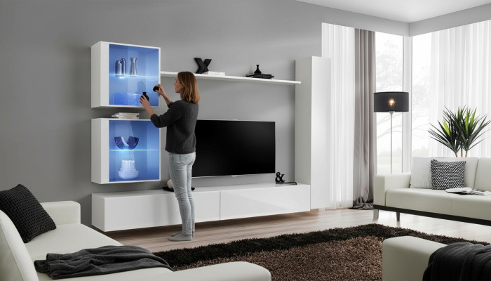 Mur blanc Unité murale Armoire murale de luxe Buffet complet Meuble TV Design moderne
