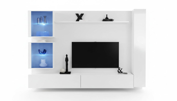 Mur blanc Unité murale Armoire murale de luxe Buffet complet Meuble TV Design moderne