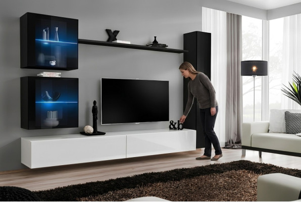 Ensemble de meubles mur 6 pièces, ameublement de luxe pour le salon, télévision design, buffet bas, armoire murale.