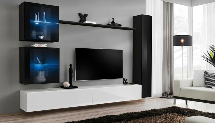 Ensemble de meubles mur 6 pièces, ameublement de luxe pour le salon, télévision design, buffet bas, armoire murale.
