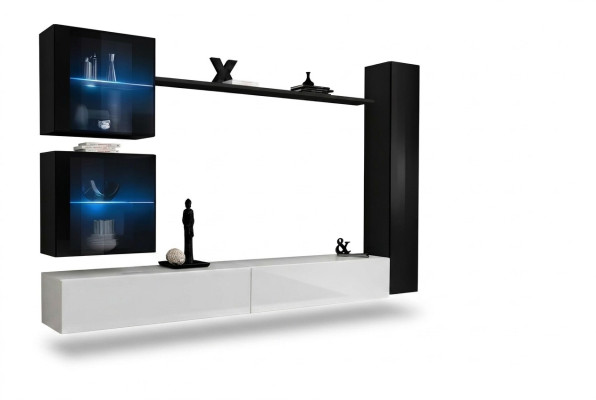 Ensemble de meubles mur 6 pièces, ameublement de luxe pour le salon, télévision design, buffet bas, armoire murale.