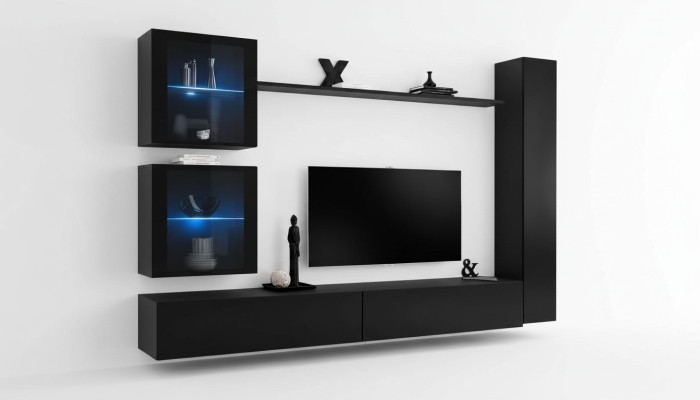 Ensemble complet d'unité murale noire - meubles design TV Lowboard moderne