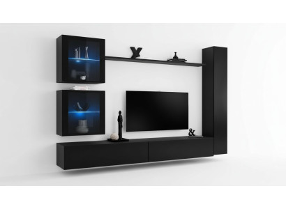 Ensemble complet d'unité murale noire - meubles design TV Lowboard moderne