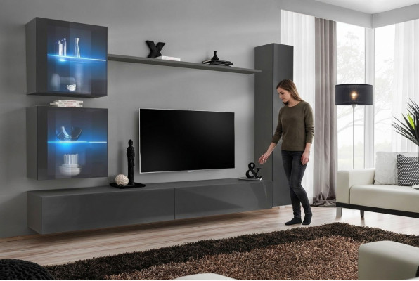Luxe Ensemble mural complet gris Ensemble de meubles de designer Mobilier Buffet Moderne