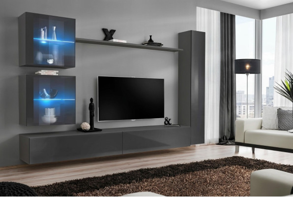 Luxe Ensemble mural complet gris Ensemble de meubles de designer Mobilier Buffet Moderne